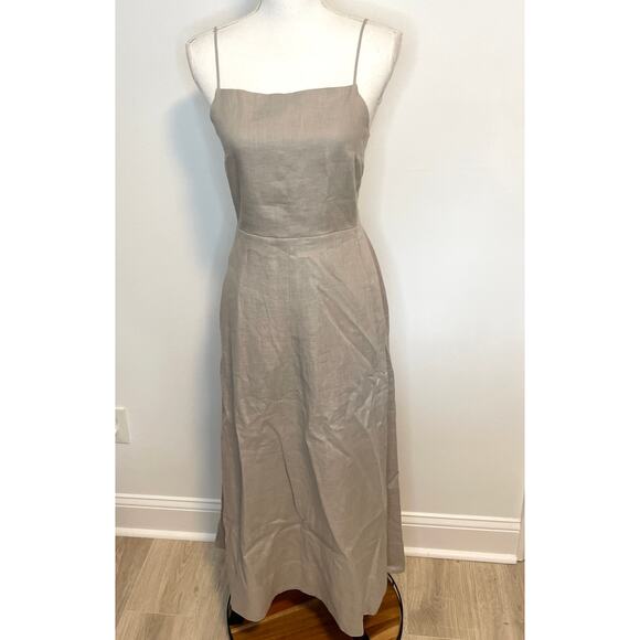 Enza Costa Linen Laced Open Back Maxi Dress In Mist Taupe Size Medium New - Picture 2 of 15